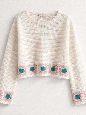 Sincerely Jules White Open-Knit Crochet Pullover